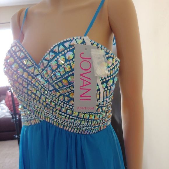 NWT Jovani A-line Prom Formal Gown in Peacock - Picture 2 of 5